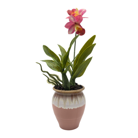 Planta Artificial Orquidea Rosada Macetero De Ceramica-0