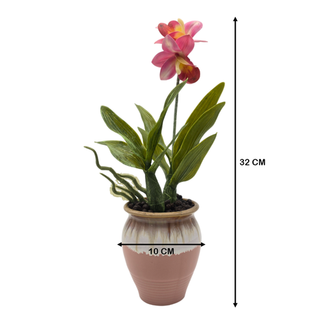 Planta Artificial Orquidea Rosada Macetero De Ceramica-3