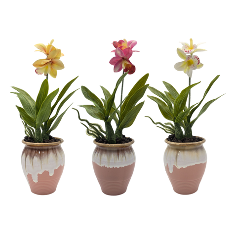 Planta Artificial Orquidea Rosada Macetero De Ceramica-4