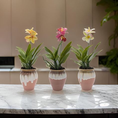 Planta Artificial Orquidea Rosada Macetero De Ceramica-5