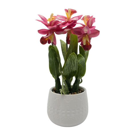 Planta Artificial Orquidea Rosada Decorativa Macetero Loza-0