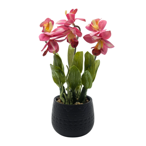 Planta Artificial Orquidea Rosada Decorativa Macetero Loza-1