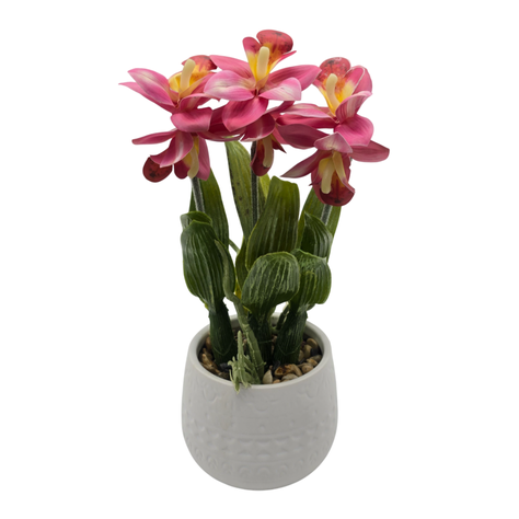 Planta Artificial Orquidea Rosada Decorativa Macetero Loza-2