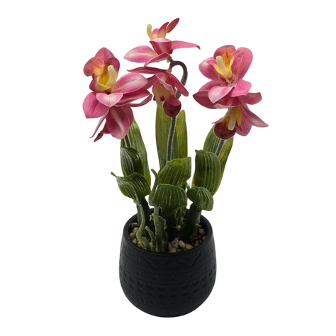 Planta Artificial Orquidea Rosada Decorativa Macetero Loza-3