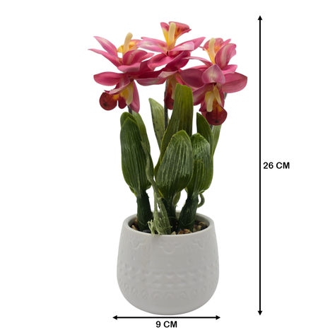 Planta Artificial Orquidea Rosada Decorativa Macetero Loza-6