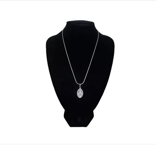 Colgante Virgen Del Rayo + Cadena Hilo Plata Italiana 925-0