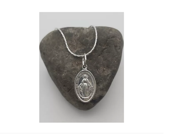 Colgante Virgen Del Rayo + Cadena Hilo Plata Italiana 925-3