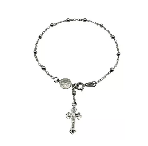 Pulsera San Benito Y Cruz Mujer- Plata Fina Italiana 925-0