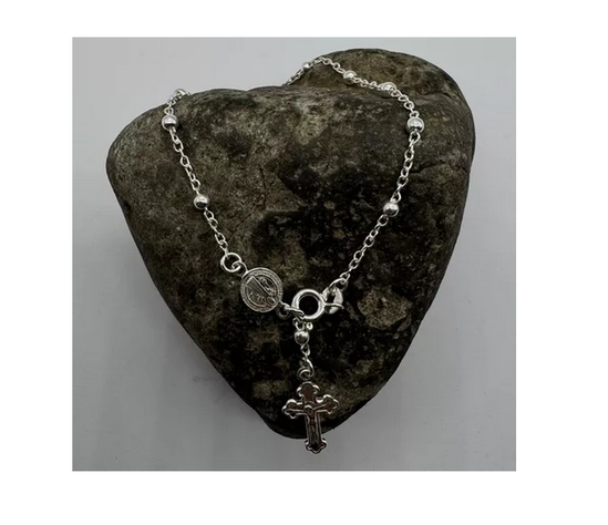 Pulsera San Benito Y Cruz Mujer- Plata Fina Italiana 925-2