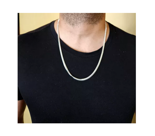 Cadena Cubana Plata Fina Italiana 925 - 4 Mm Collar Hombre-1