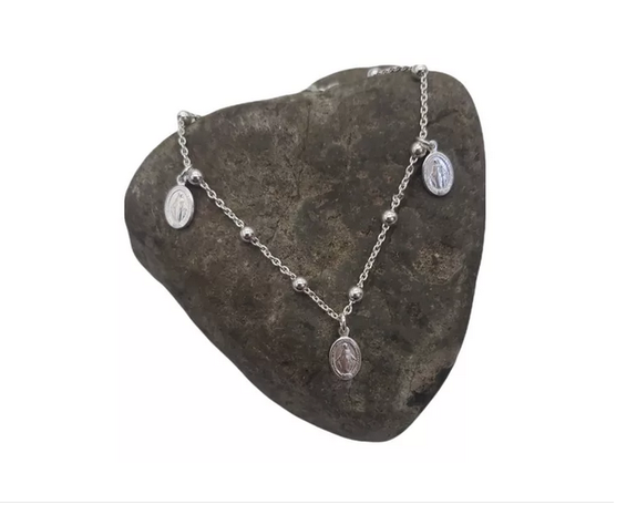 Pulsera Mujer Plata Italiana 925 Virgen Con Regula-0