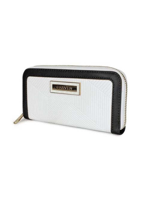 Billetera mujer Greta blanca y negra Carven Paris-0