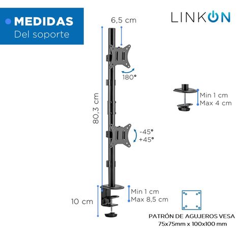 Brazo Soporte Doble 2 Monitores Vertical Linkon Escritorio-5