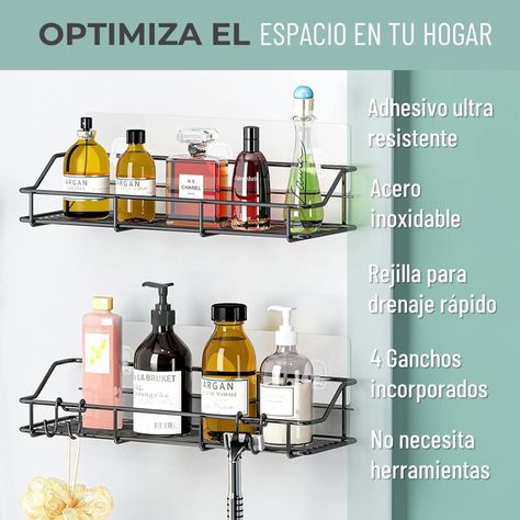 Organizador De Ducha Repisa Baño Jabonera Set 4 Inoxidable-1