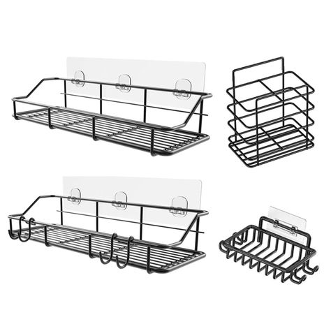 Organizador De Ducha Repisa Baño Jabonera Set 4 Inoxidable-0