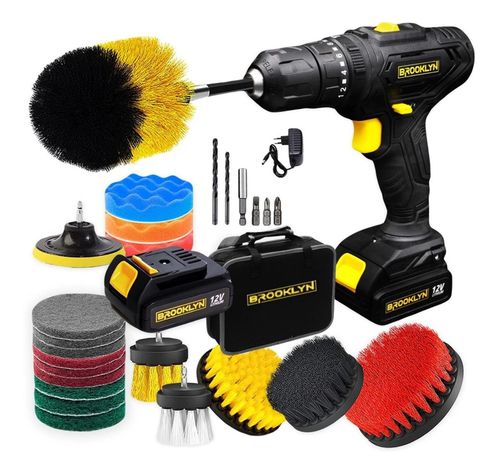 KIT Taladro Percutor Inalambrico 12v + 20 Cepillos Limpieza-0