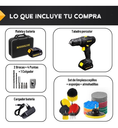 KIT Taladro Percutor Inalambrico 12v + 20 Cepillos Limpieza-4