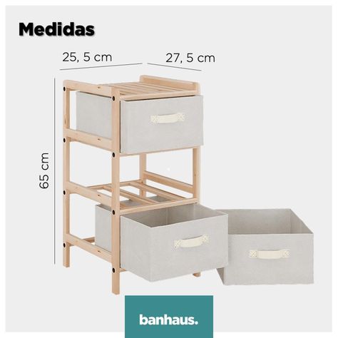 Cajonera Comoda Bambu Banhaus Organizador Multiuso 3 Cajones-2