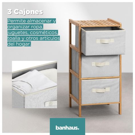 Cajonera Comoda Bambu Banhaus Organizador Multiuso 3 Cajones-5