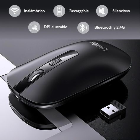 Mouse Inalambrico Dual Bluetooth USB Recargable Mac Windows negro-1