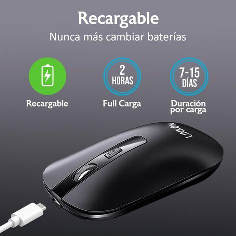 Mouse Inalambrico Dual Bluetooth USB Recargable Mac Windows negro-2