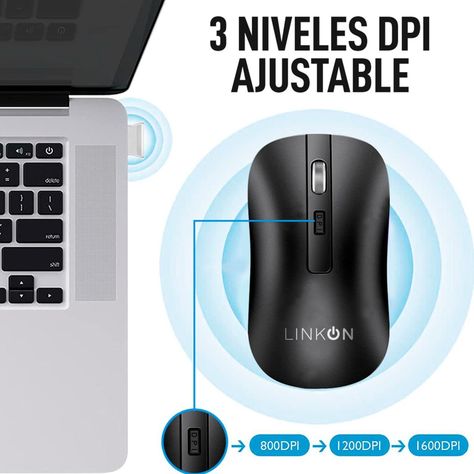 Mouse Inalambrico Dual Bluetooth USB Recargable Mac Windows negro-3
