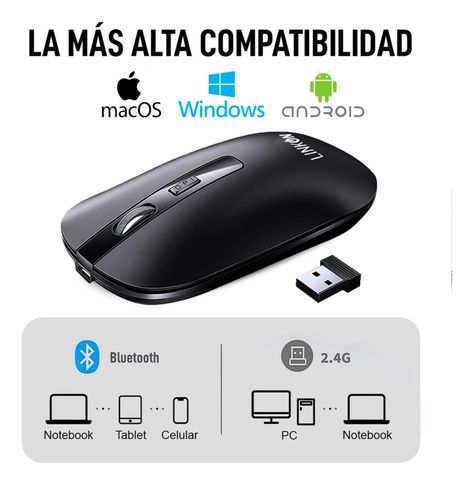 Mouse Inalambrico Dual Bluetooth USB Recargable Mac Windows negro-5