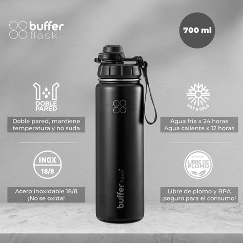 Botella Termica Agua Buffer Acero Inoxidable + Tapas 700ml-2