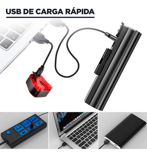 Luz Bicicleta Set Delantera Trasera USB Impermeable Aluminio-5