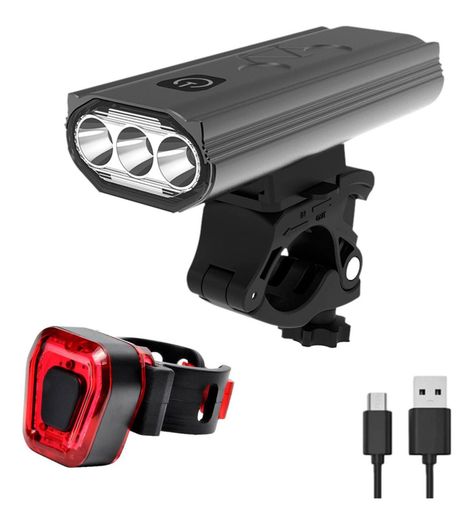 Luz Bicicleta Set Delantera Trasera USB Impermeable Aluminio-1