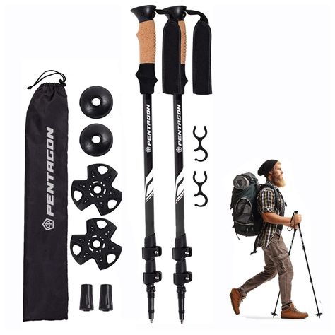 Bastones de Trekking Set de 2 Plegables Aluminio Pentagon negro-1