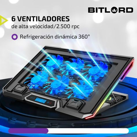 Base Ventilador Notebook Enfriador 6 Fans LCD RGB Hasta 17"-3