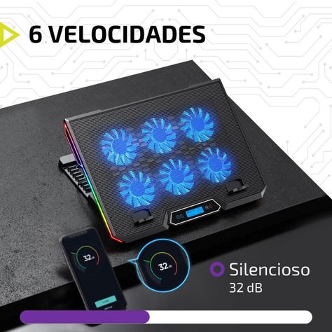 Base Ventilador Notebook Enfriador 6 Fans LCD RGB Hasta 17"-4