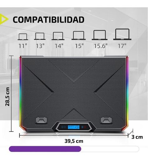 Base Ventilador Notebook Enfriador 6 Fans LCD RGB Hasta 17"-5