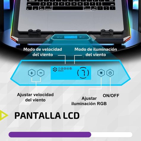 Base Ventilador Notebook Enfriador 6 Fans LCD RGB Hasta 17"-6