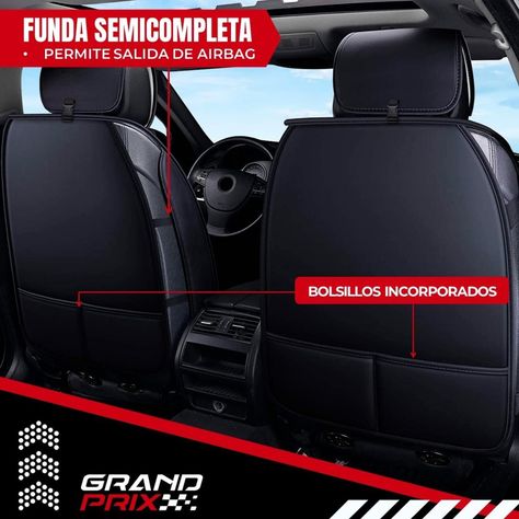 Funda Cubre Asiento Auto GrandPrix Ecocuero Premium Univers Negro/Rojo Negro-3