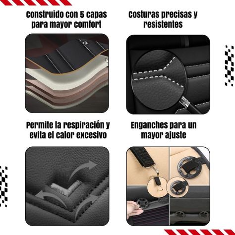 Funda Cubre Asiento Auto GrandPrix Ecocuero Premium Univers Negro/Rojo Negro-6