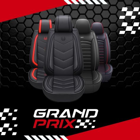 Funda Cubre Asiento Auto GrandPrix Ecocuero Premium Univers Negro/Rojo Negro-7