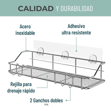 Organizador De Ducha Set X2 Repisa Baño Adhesivo Inoxidable plateado-2