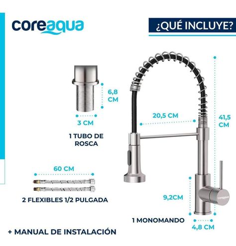 Llave Monomando Lavaplatos Flexible Griferia Niquel Cromo.-7
