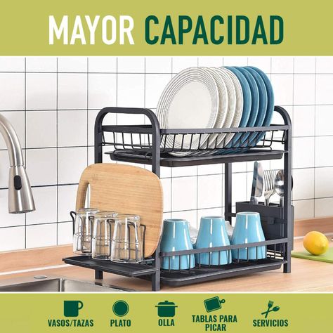 Secaplatos Escurridor Inoxidable 2 Niveles Gran Capacidad-2