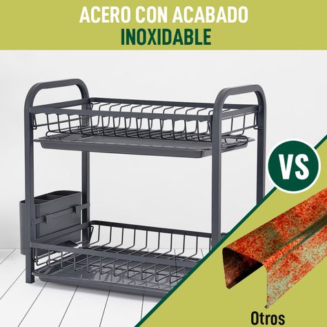 Secaplatos Escurridor Inoxidable 2 Niveles Gran Capacidad-3