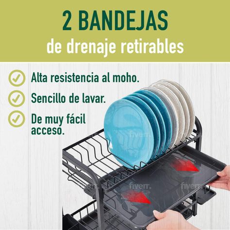Secaplatos Escurridor Inoxidable 2 Niveles Gran Capacidad-4