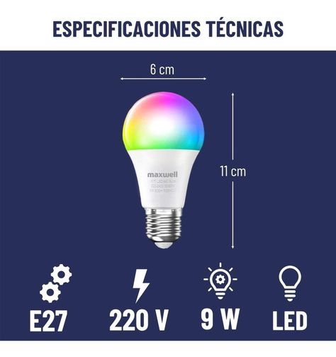 Ampolleta Inteligente LED Maxwell E27 Wifi App Rgb 9 W x1-5