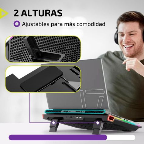 Base Ventilador Notebook Enfriador 6 Fans Aluminio RGB 2 USB-7