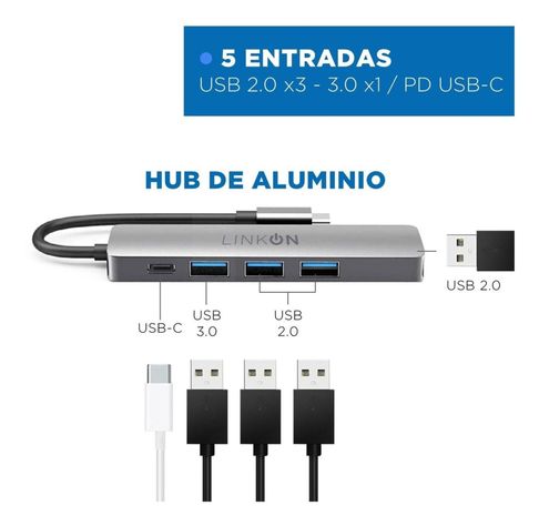 Hub Adaptador Usb Tipo C 5 en 1 Linkon Para Mac Macbook Win-1