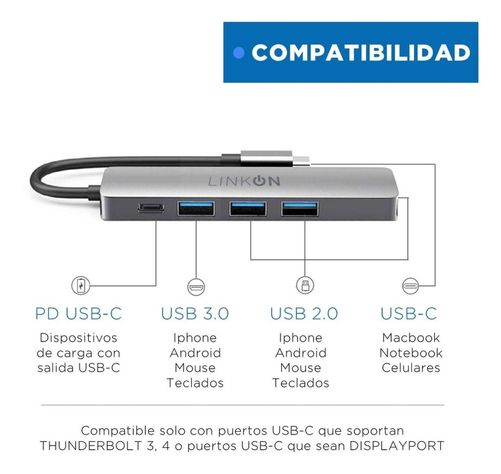 Hub Adaptador Usb Tipo C 5 en 1 Linkon Para Mac Macbook Win-4
