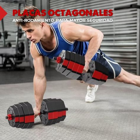 Mancuernas Ajustables Set 30 Kg Total Fitnics Unibles +Barra-3
