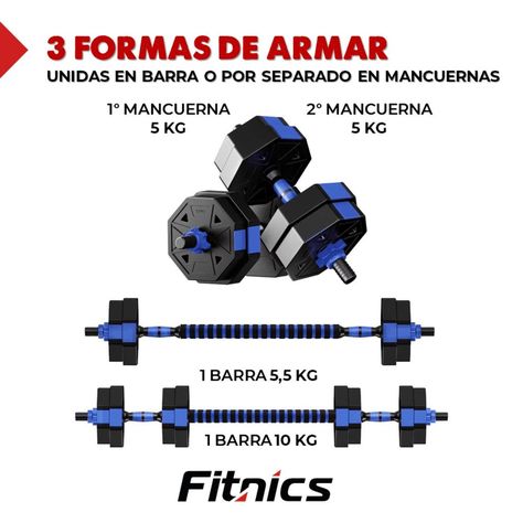 Mancuernas Ajustables Set de 10 Kg Total Fitnics 2en1 +Barra-4