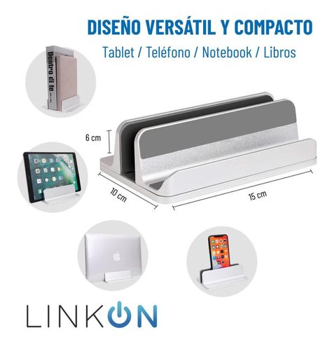 Soporte Notebook Ipad Base Vertical Aluminio 2 en 1 Linkon-4